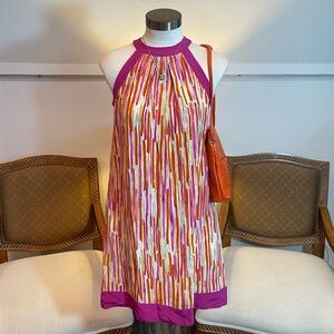 Worth Y2K Pink & Orange 100% Silk Striped Mini Dress, Size Small, Preppy Spring